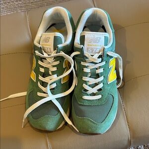 New Balance 574 Green with Yellow Accents